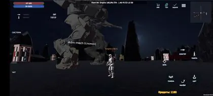 Sci-fi pilot standing beside a giant damaged combat mech