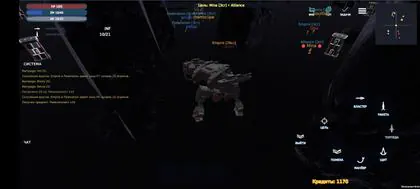 Player piloting a combat mech through a dark rocky battlefield