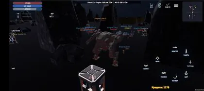 Combat mech moving past a territory tower during a faction battle